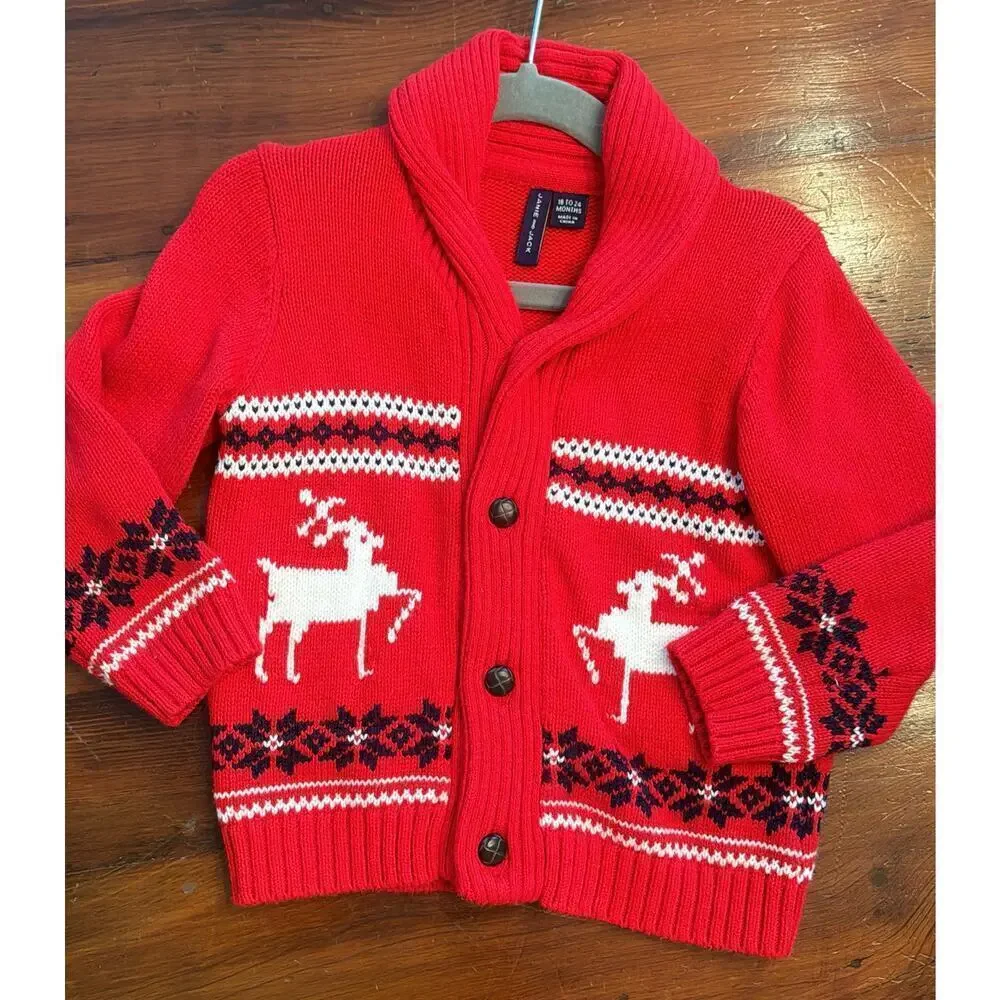 Janie & Jack reindeer intarsia grandpa sweater 18-24 months